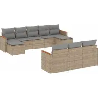 vidaXL Ensemble de salon de jardin 10 pièces avec coussins Beige Poly Rattan
