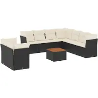 vidaXL Ensemble de salon de jardin 11 pièces avec coussins noir poly rotin