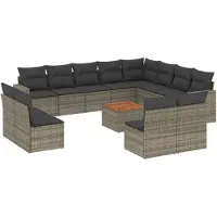 vidaXL Ensemble de 13 canapés de jardin avec coussins Gris Poly Rattan