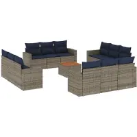 vidaXL Ensemble de 13 canapés de jardin avec coussins Gris Poly Rattan