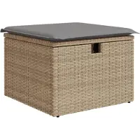 vidaXL Tabouret de jardin avec coussin beige 55x55x37cm résine tressée