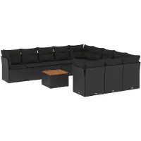 vidaXL Ensemble de 12 canapés de jardin avec coussins noir poly rotin