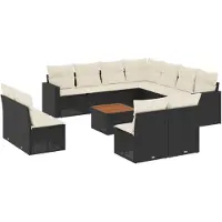 vidaXL Ensemble de 12 canapés de jardin avec coussins noir poly rotin
