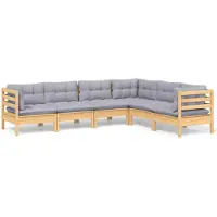 vidaXL Ensemble salon de jardin 6 pièces avec coussins gris pin massif