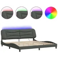 vidaXL Cadre de lit avec LED sans matelas "Hvar" gris foncé 200x200 cm Tissu