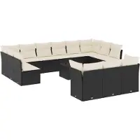 vidaXL Ensemble de salon de jardin 14 pièces avec coussins noir Poly rotin