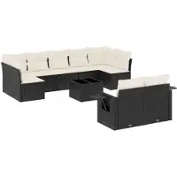vidaXL Ensemble de 10 canapés de jardin avec coussins noir poly rotin
