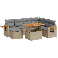 vidaXL Ensemble de jardin canapé 8 pièces avec coussins Beige Poly Rattan
