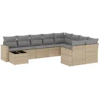 vidaXL Ensemble de salon de jardin 10 pièces avec coussins Beige Poly Rattan