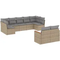 vidaXL Ensemble de salon de jardin 9 pièces avec coussins beige Poly rotin