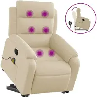vidaXL Fauteuil de massage avec releveur Crème Tissu