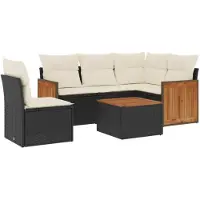 vidaXL Ensemble de salon de jardin 6 pièces avec coussins noir poly rotin