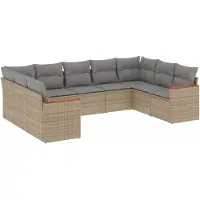 vidaXL Ensemble de salon de jardin 9 pièces avec coussins beige Poly rotin