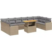 vidaXL Ensemble de salon de jardin 11 pièces avec coussins Beige Poly Rattan