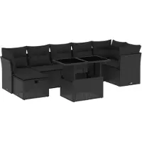 vidaXL Ensemble de jardin canapé 8 pièces avec coussins noir poly rotin