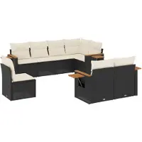 vidaXL Ensemble de jardin canapé 8 pièces avec coussins noir poly rotin