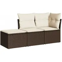 vidaXL Ensemble de salon de jardin 3 pièces avec coussins Marron Poly rotin