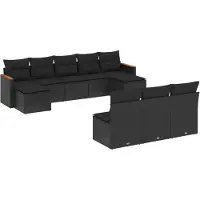 vidaXL Ensemble de 10 canapés de jardin avec coussins noir poly rotin