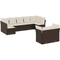 vidaXL Ensemble de salon de jardin 9 pièces avec coussins Marron Poly Rattan