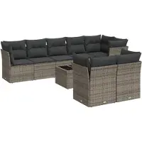 vidaXL Ensemble de salon de jardin 9 pièces avec coussins Gris Poly rotin