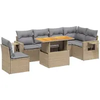 vidaXL Ensemble de salon de jardin 7 pièces avec coussins Beige Poly Rattan