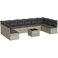 vidaXL Ensemble de salon de jardin 11 pièces avec coussins gris clair Poly rotin
