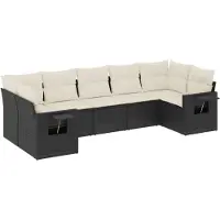 vidaXL Ensemble de salon de jardin 7 pièces avec coussins noir poly rotin