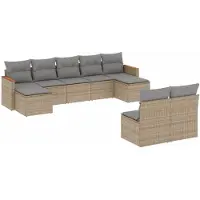 vidaXL Ensemble de salon de jardin 9 pièces avec coussins beige Poly rotin