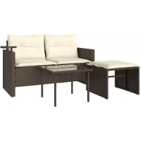vidaXL Ensemble de salon de jardin 3 pièces avec coussins Marron Poly rotin