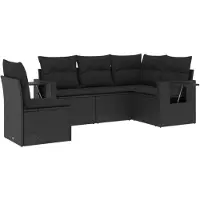 vidaXL Ensemble de salon de jardin 5 pièces avec coussins noir poly rotin