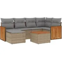 vidaXL Ensemble de salon de jardin 7 pièces avec coussins Beige Poly Rattan