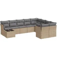 vidaXL Ensemble de salon de jardin 10 pièces avec coussins Beige Poly Rattan