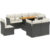 vidaXL Ensemble de salon de jardin 9 pièces avec coussins noir poly rotin