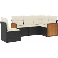 vidaXL Ensemble de salon de jardin 5 pièces avec coussins noir poly rotin