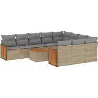 vidaXL Ensemble de salon de jardin 11 pièces avec coussins Beige Poly Rattan