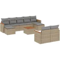 vidaXL Ensemble de salon de jardin 10 pièces avec coussins Beige Poly Rattan