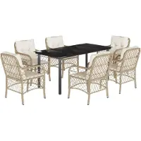 vidaXL Ensemble de jardin 7 pièces avec coussins Beige Poly rotin