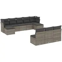 vidaXL Ensemble de salon de jardin 10 pièces avec coussins Gris Poly Rattan