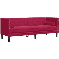 vidaXL Canapé Chesterfield avec traversins 3 places vin rouge velours