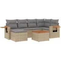 vidaXL Ensemble de salon de jardin 7 pièces avec coussins Beige Poly Rattan