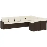 vidaXL Ensemble de salon de jardin 9 pièces avec coussins Marron Poly Rattan