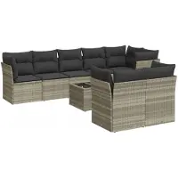 vidaXL Ensemble de salon de jardin 9 pièces avec coussins gris clair Poly rotin