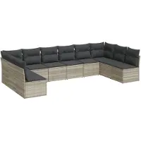vidaXL Ensemble de 10 canapés de jardin avec coussins gris clair Poly rotin