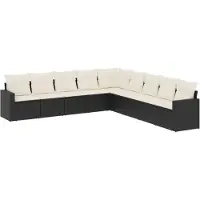 vidaXL Ensemble de salon de jardin 9 pièces avec coussins noir poly rotin