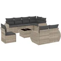 vidaXL Ensemble de salon de jardin 9 pièces avec coussins gris clair Poly rotin
