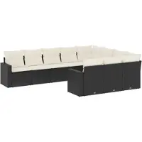 vidaXL Ensemble de 10 canapés de jardin avec coussins noir poly rotin