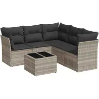 vidaXL Ensemble de salon de jardin 6 pièces avec coussins gris clair Poly rotin