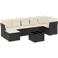 vidaXL Ensemble de jardin canapé 8 pièces avec coussins noir poly rotin
