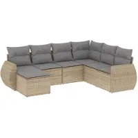 vidaXL Ensemble de salon de jardin 7 pièces avec coussins Beige Poly Rattan