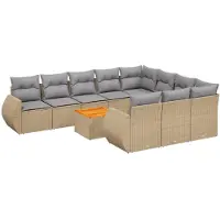 vidaXL Ensemble de salon de jardin 11 pièces avec coussins Beige Poly Rattan